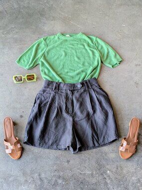 & Other Stories Black Tailored Linen Wide Leg Trouser Shorts size 2